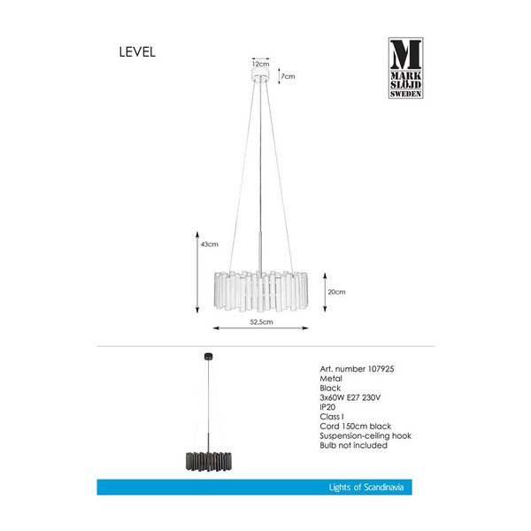 Apparecchio a sospensione nero Level Pendant 3L - Markslöjd-image-2