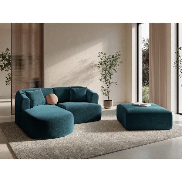 Divano angolare color petrolio (con penisola a sinistra/con chaise lounge) con rivestimento in velluto Campi – Cosmopolitan Design-image-1