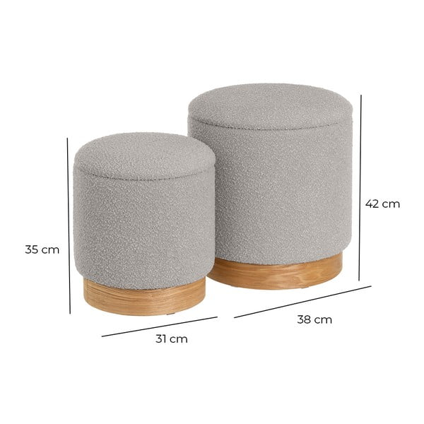 Set di poggiapiedi grigio chiaro con rivestimento in bouclé 2 pz – Casa Selección-image-4