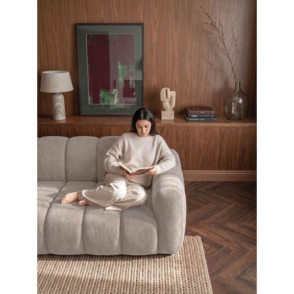 Divano angolare beige allungabile (con penisola a destra) con rivestimento in ciniglia Michell – Miuform-image-3