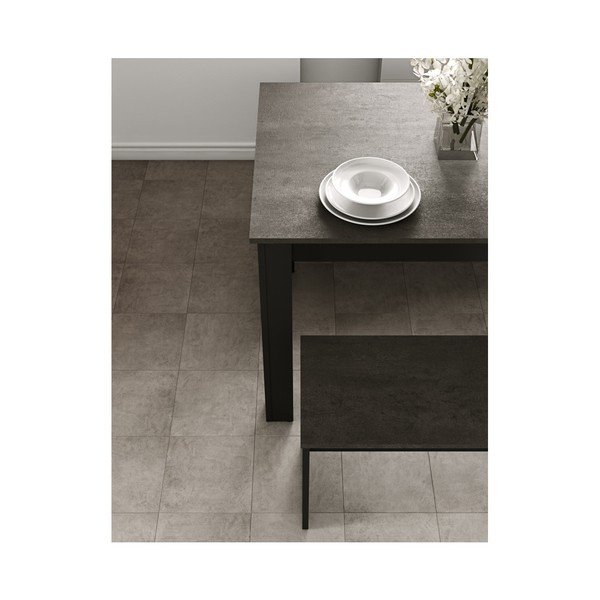 Set di tavolo da pranzo e 2 panche nere con piano in cemento Nice - TemaHome-image-4