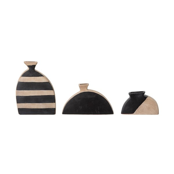 Vasi in terracotta nera/beige dipinti a mano in set di 3 pezzi Nezha - Bloomingville-image-3