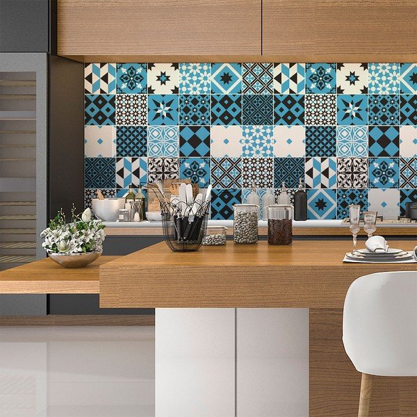 Sada 30 samolepek na stěnu Ambiance Azulejos Talia, 15 x 15 cm