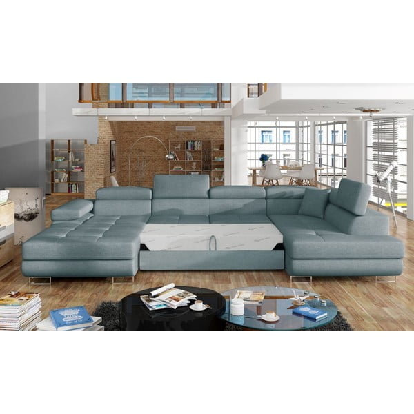 Divano angolare azzurro allungabile/con contenitore (con penisola a destra/a U) Rodrigo – ELTAP-image-2