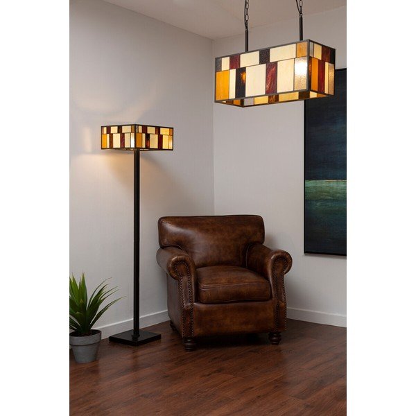 Lampadario in metallo con paralume in vetro Waldorf – Premier Housewares-image-1