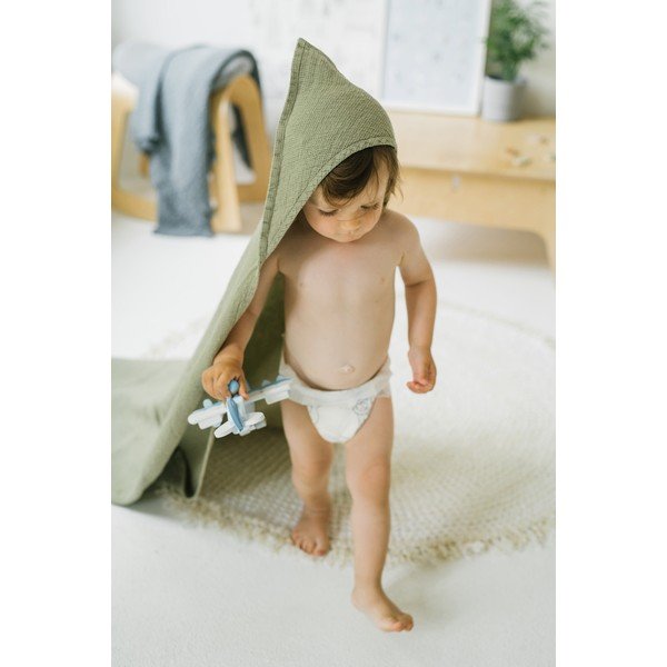 Asciugamano per bambini in lino verde con cappuccio 100x100 cm Sage - Linen Tales-image-3