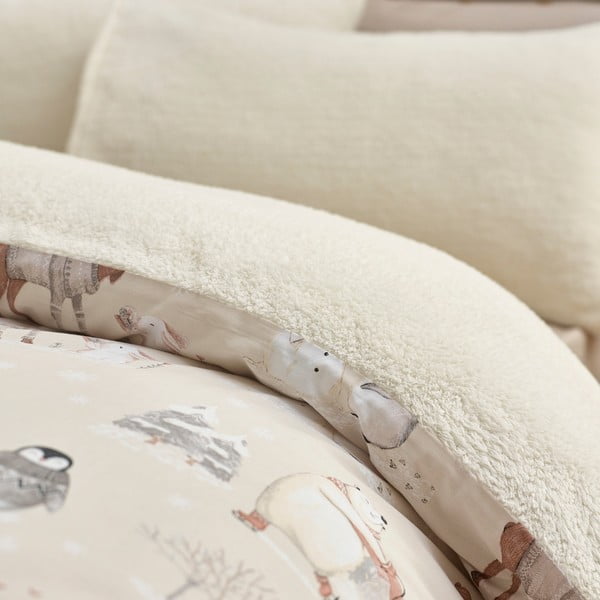 Set copripiumino e federa beige in micropile per letto singolo 135x200 cm Winter Friends – Catherine Lansfield-image-3