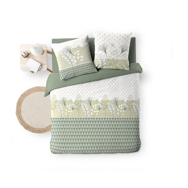 Set copripiumino e federa bianco/verde in cotone per letto matrimoniale ed esteso 240x220 cm Poetine – douceur d'intérieur-image-4