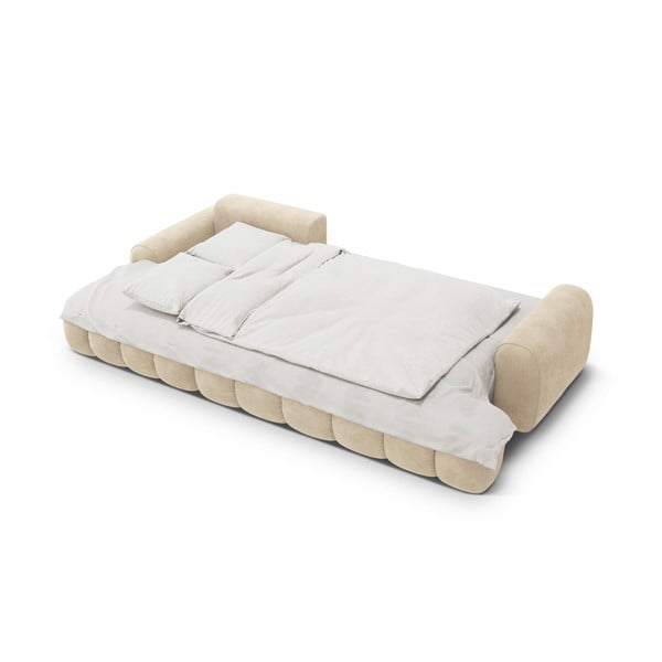 Divano angolare beige allungabile/con contenitore (con penisola a sinistra/con chaise lounge) con rivestimento in velluto Linz – Cosmopolitan Design-image-4