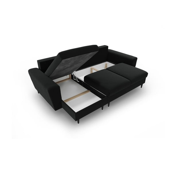 Divano angolare nero allungabile e con contenitore con rivestimento in velluto Kyoto – Cosmopolitan Design-image-3