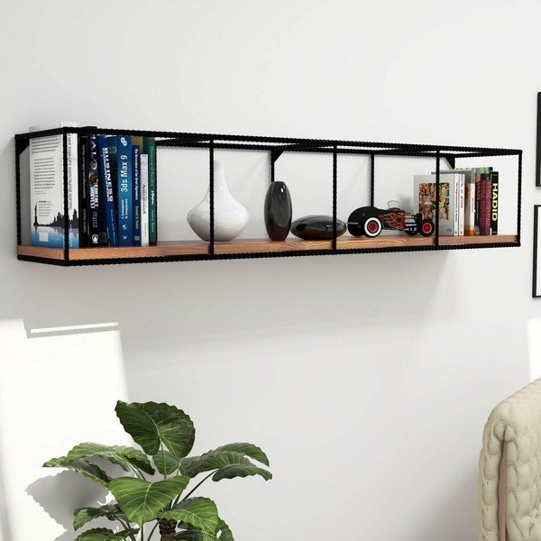 Nástěnná police s deskou z tmavého ořechového dřeva Miray, délka 120 cm-image-1