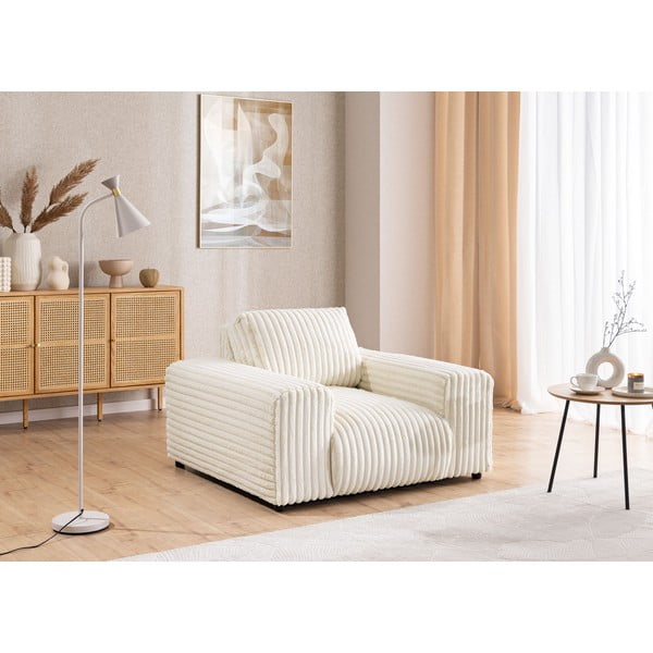 Poltrona color crema con rivestimento in velluto a coste Justin – Ropez-image-4