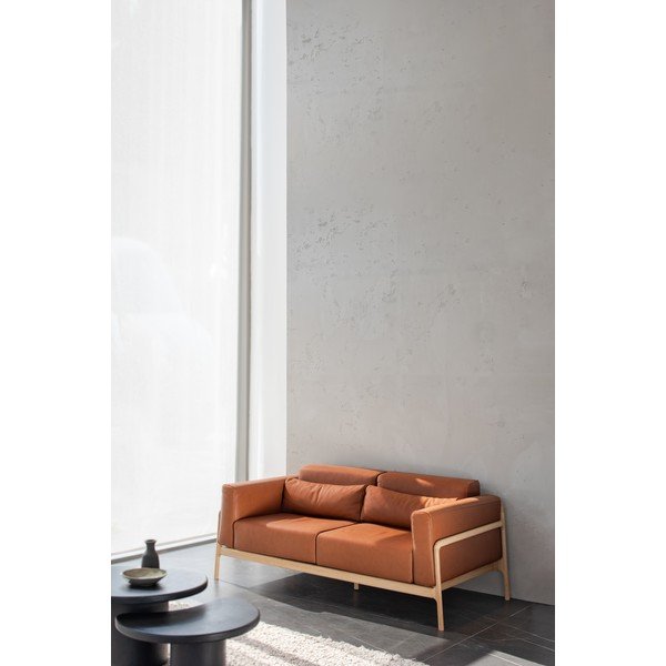 Divano in pelle di bufalo marrone cognac con struttura in rovere massiccio , 180 cm Fawn - Gazzda-image-3
