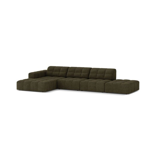 Divano angolare color kaki (con penisola a sinistra/con chaise lounge) con rivestimento in ciniglia Chicago – Cosmopolitan Design-image-1