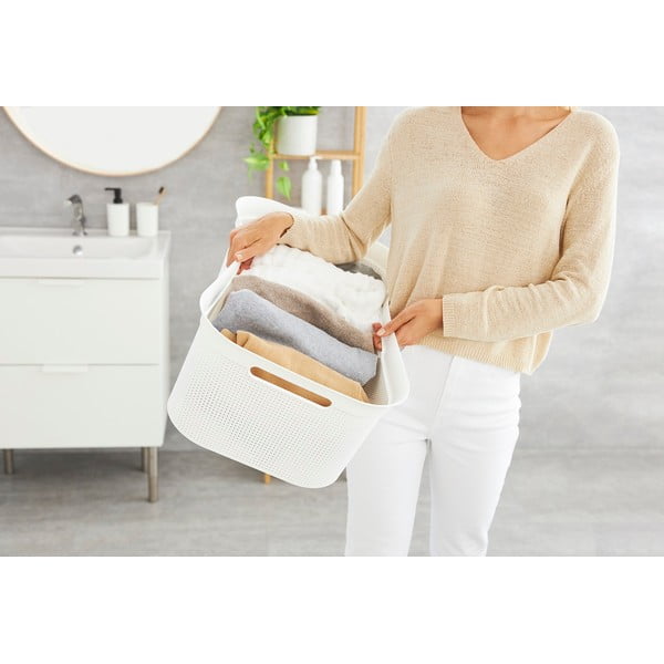 Cesto portabiancheria in plastica bianca 41 l Brisen - Rotho-image-1