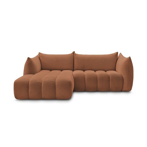 Divano angolare arancione (con penisola a sinistra/con chaise lounge) con rivestimento in bouclé Azra – Bobochic Paris