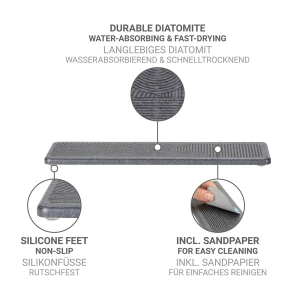 Tappetino scolapiatti grigio in diatomite 30x8 cm Damon – Wenko-image-4