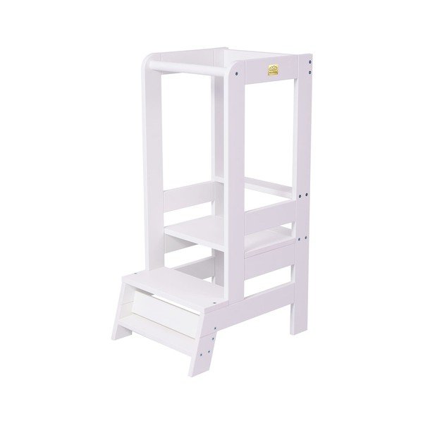 Torre di apprendimento bianca in pino massiccio Montessori – Meowbaby