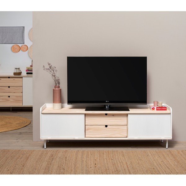Tavolo TV bianco in legno di pino Oregon - Marckeric-image-1