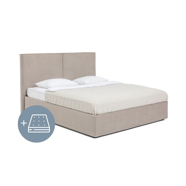 Letto matrimoniale imbottito grigio tortora con contenitore con materasso incluso/con rete inclusa 160x200 cm Thessa Bold – Bonami Selection