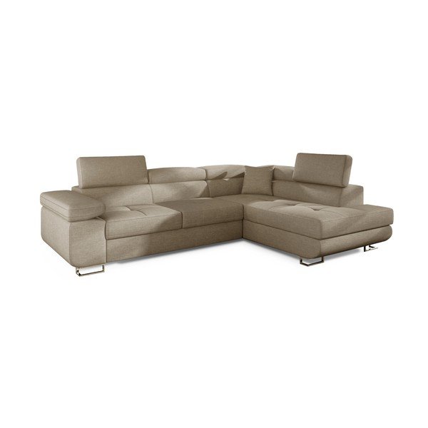 Divano angolare beige allungabile/con contenitore (con penisola a destra/a L) Anton – ELTAP-image-2