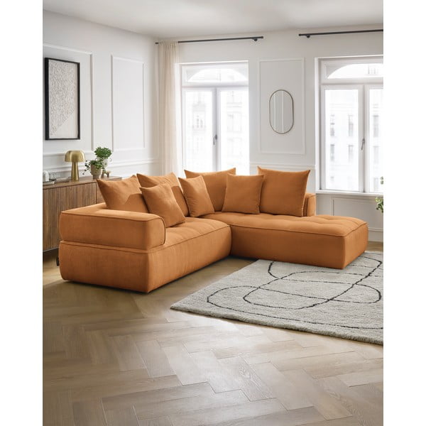 Divano angolare color senape (penisola a destra/a L) con rivestimento in ciniglia Whesley – Bobochic Paris-image-1