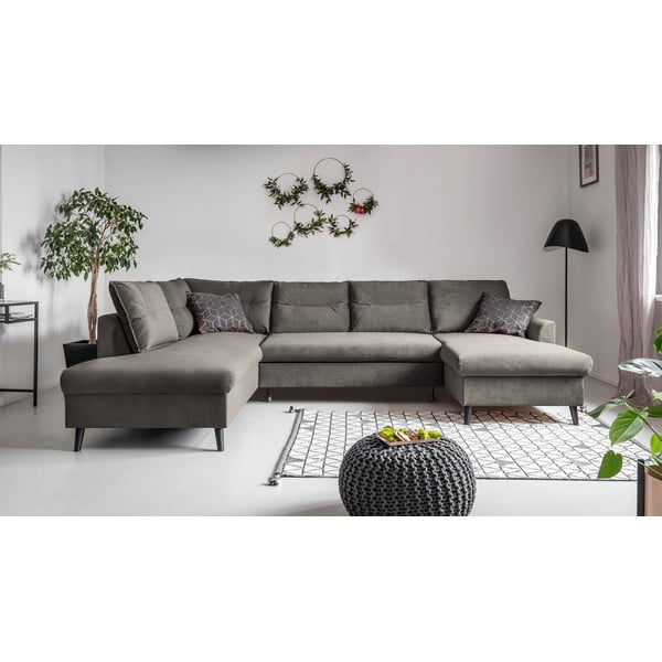 Divano letto a U in velluto grigio scuro, angolo sinistro Stylish Stan - Miuform-image-1