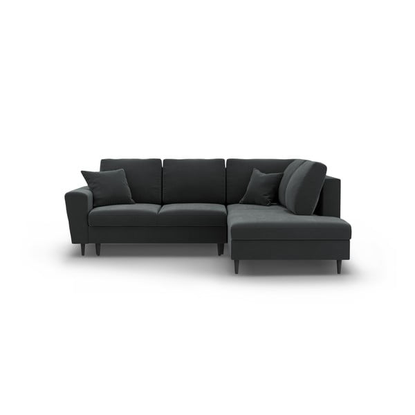 Divano angolare grigio scuro allungabile e con contenitore (con penisola a destra/a L) con rivestimento in velluto Kyoto – Cosmopolitan Design