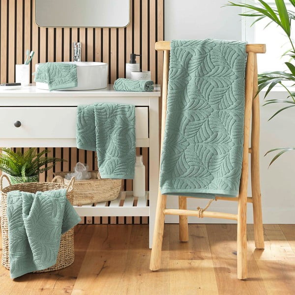 Asciugamano in spugna di cotone verde chiaro 70x130 cm Madeira - douceur d'intérieur-image-3