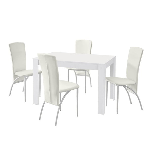 Set di tavolo da pranzo e 4 sedie da pranzo bianche Lori Nevada Puro White - Støraa