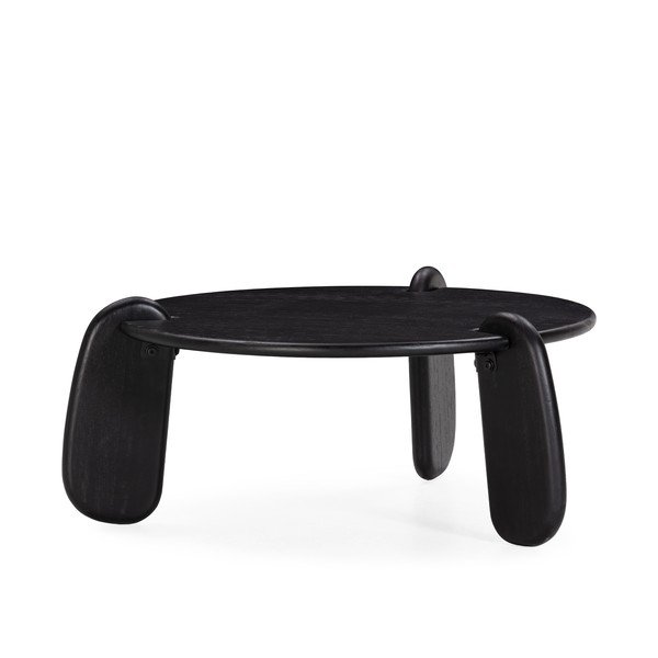 Tavolino da salotto rotondo nero in mango massiccio ø 80 cm Tamira – MOME-image-3