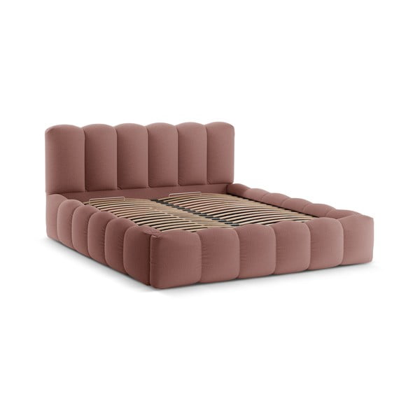 Letto matrimoniale imbottito rosa con contenitore con rete inclusa 200x200 cm Lupine – Micadoni 