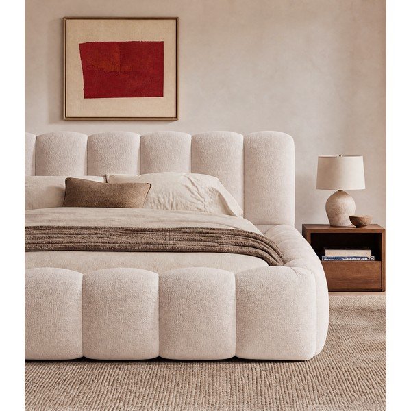 Letto matrimoniale imbottito color crema con contenitore con rete inclusa 180x200 cm Lupine – Micadoni -image-3