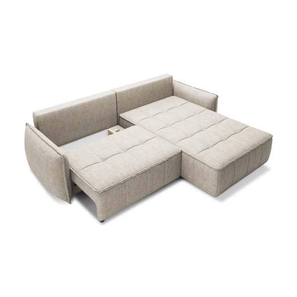 Divano angolare beige allungabile/con contenitore (con penisola a destra/con chaise lounge) e rivestimento in velluto Campo – ELTAP-image-2