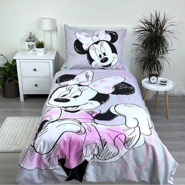 Set copripiumino e federa da bambini rosa/grigio in cotone per letto singolo 140x200 cm Minnie Beautiful – Jerry Fabrics-image-1