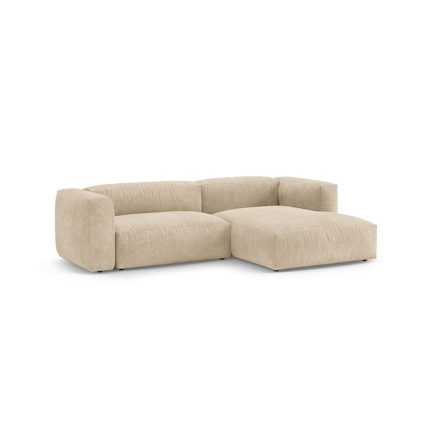 Divano angolare componibile color crema allungabile (con penisola a destra/con chaise lounge) con rivestimento in velluto – Micadoni -image-3