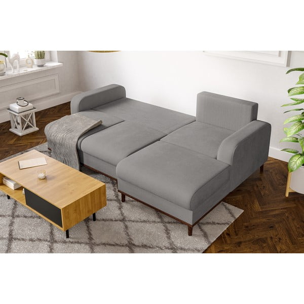 Divano angolare grigio chiaro in velluto a coste (angolo destro) Beata - Ropez-image-4