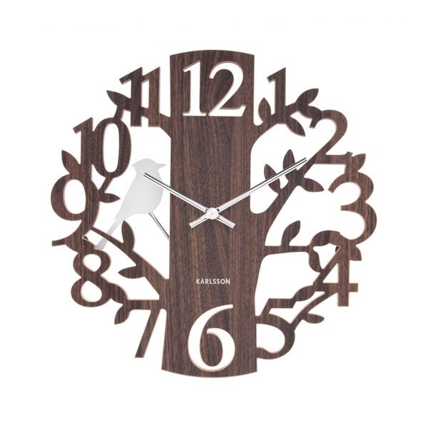 Hnědé nástěnné hodiny Karlsson Woodpecker, ⌀ 40 cm