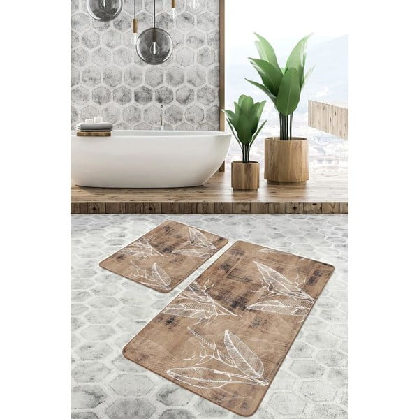 Set di tappetini per il bagno marroni in velluto 2 pz 60x100 cm – Mila Home-image-2