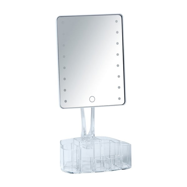 Specchio cosmetico bianco con retroilluminazione a LED e organizer per il trucco Trenno - Wenko
