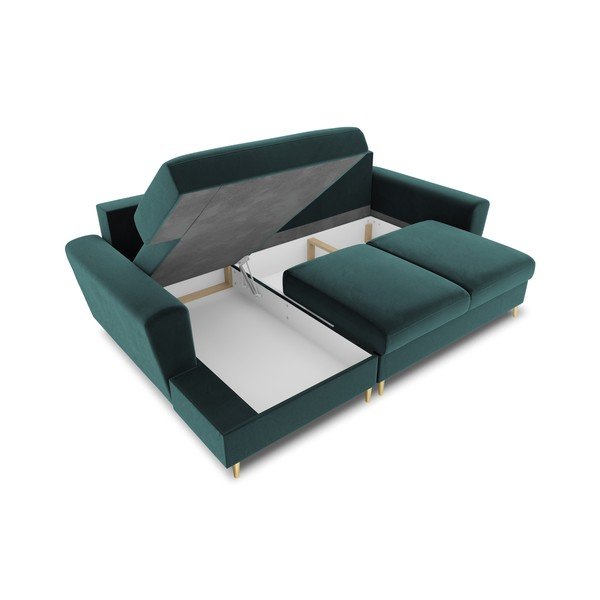 Divano angolare color petrolio allungabile e con contenitore (con penisola a sinistra/con chaise lounge) con rivestimento in velluto Kyoto – Cosmopolitan Design-image-3