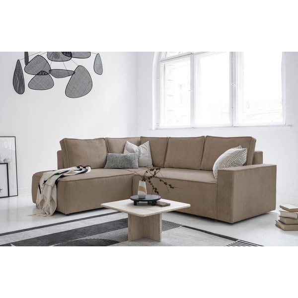 Divano letto angolare in velluto a coste beige Brave Dave - Miuform-image-3