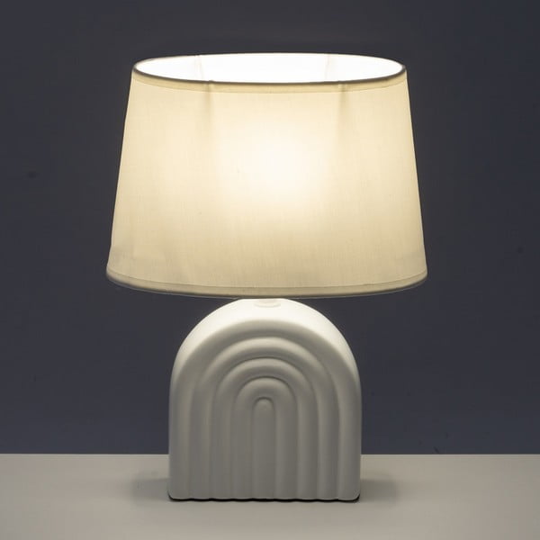 Lampada da tavolo in ceramica bianca con paralume in tessuto (altezza 31 cm) - Casa Selección-image-1