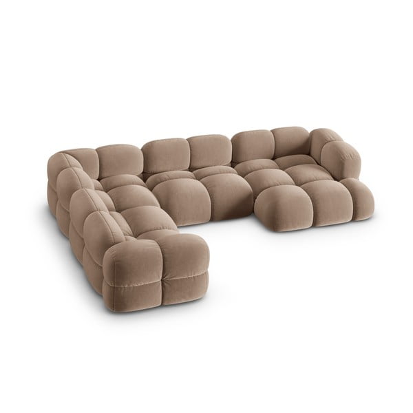 Divano angolare marrone (con penisola a sinistra/a U) con rivestimento in velluto Loretto – Cosmopolitan Design-image-2