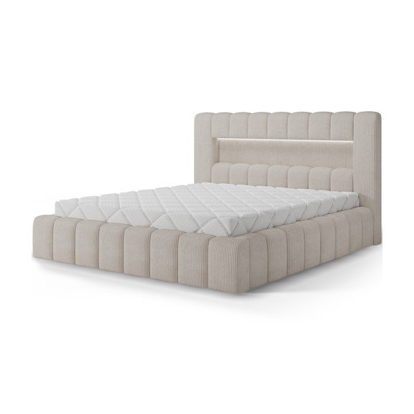 Letto matrimoniale imbottito beige con contenitore con rete inclusa 180x200 cm Lamica – ELTAP