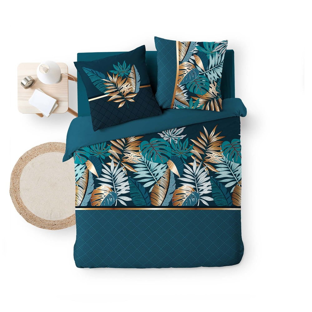 Set copripiumino e federa blu in cotone per letto matrimoniale e per letto esteso 240x220 cm Alianor – douceur d'intérieur | Biancheria da letto