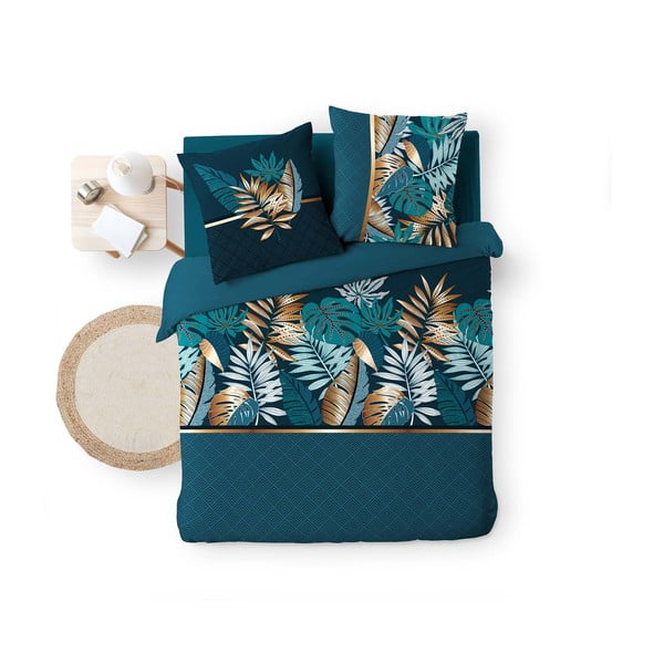 Set copripiumino e federa blu in cotone per letto matrimoniale e per letto esteso 240x220 cm Alianor – douceur d'intérieur