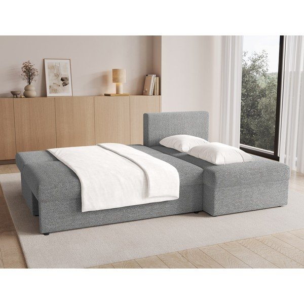 Divano angolare grigio allungabile/con contenitore con rivestimento in bouclé Gino – ELTAP-image-3