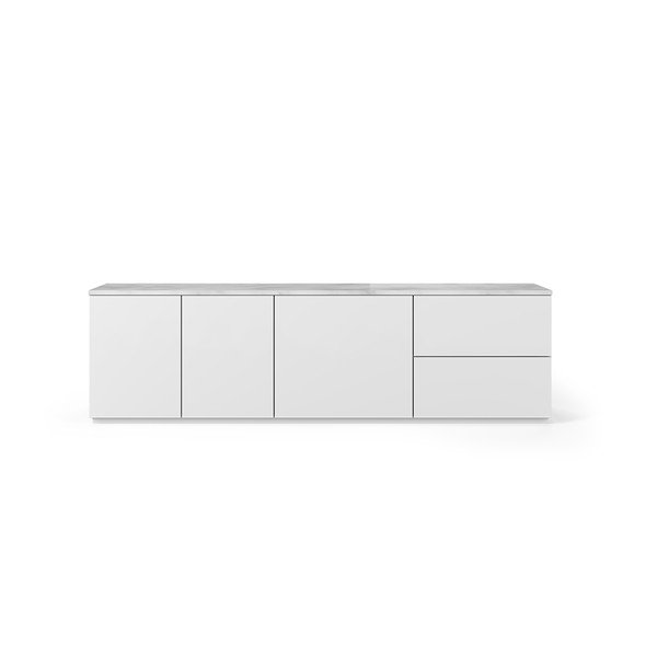 Matně bílý televizní stolek s deskou v bílém mramorovém dekoru TemaHome Join, 200 x 57 cm