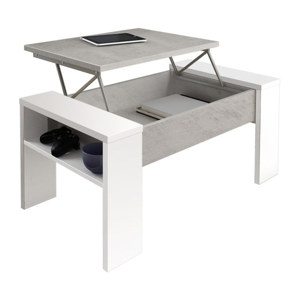 Tavolino grigio e bianco con vano portaoggetti James - Tomasucci